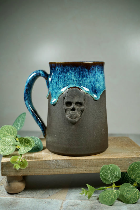 Electric Blue Skull Stein 16oz